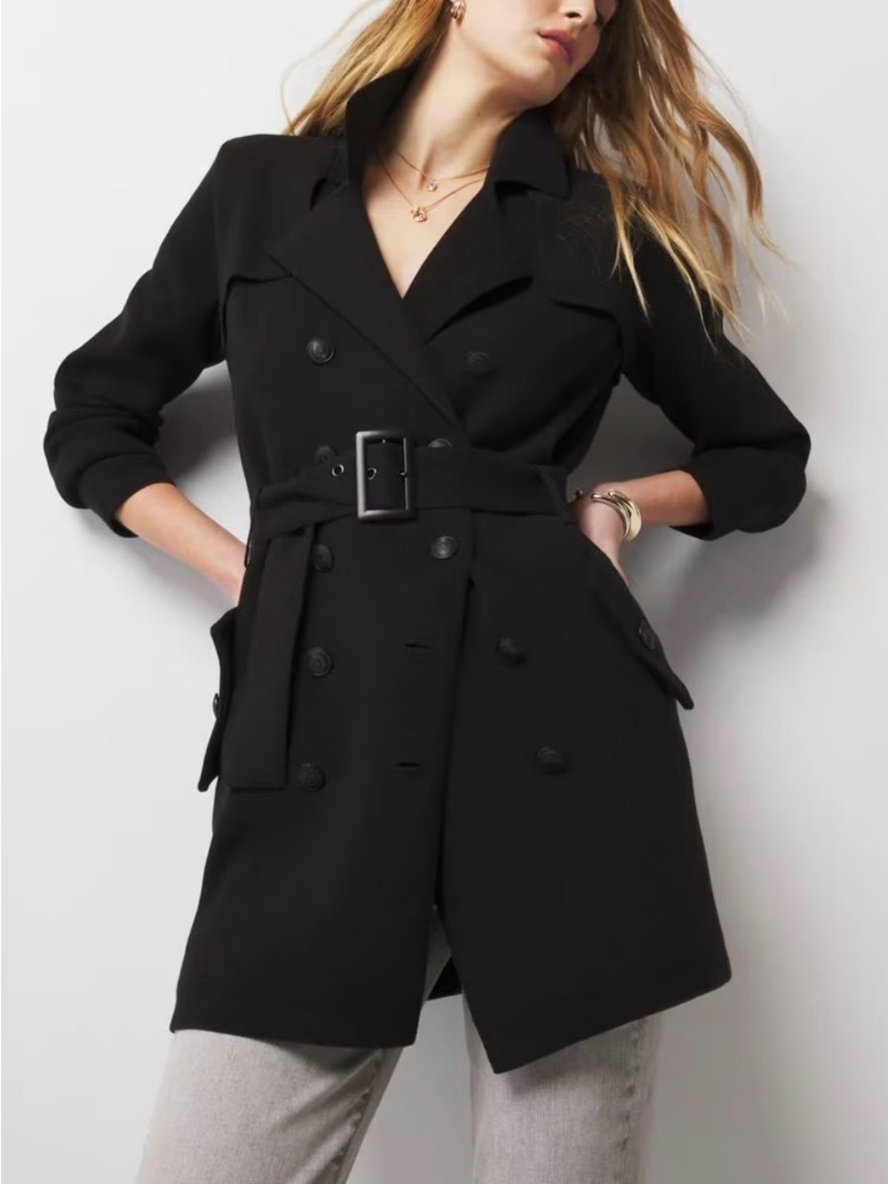 NWT - White House Black Market Sweater Trench Coat - Black - Medium